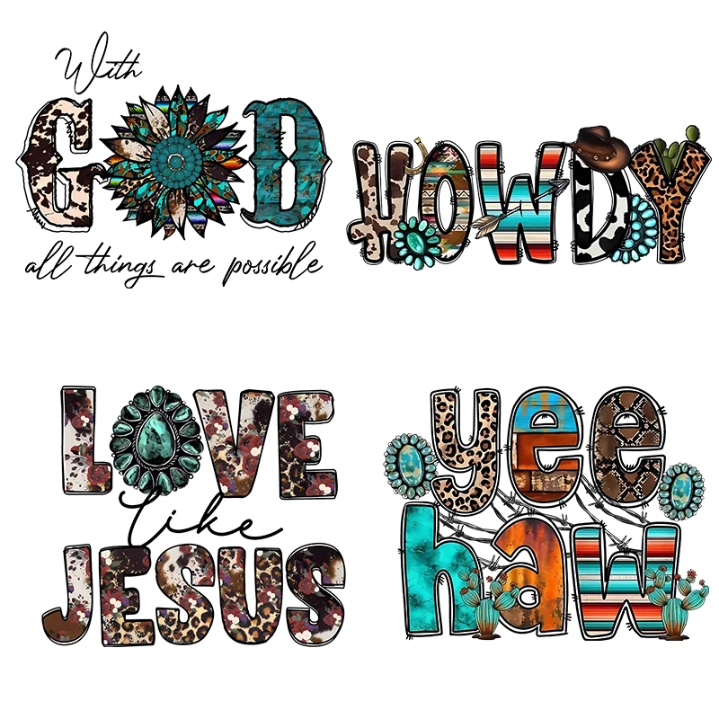 God Christian Letter Heat Transfer Sticker Clothing Print-On T-Shirt Bag Beautiful Letter Patches Iron-On For Clothes Appliqued