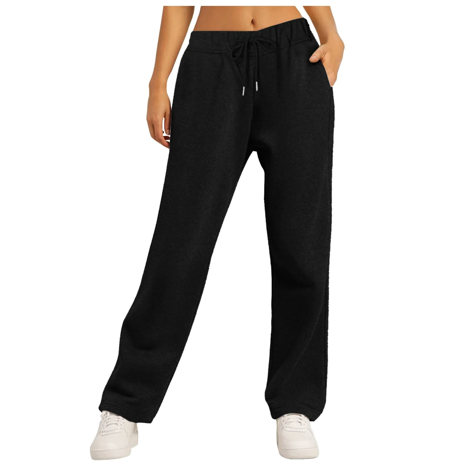 Fashionable women's solid color casual sports pants, versatile for outdoor travel and camping, wide leg straight leg pants