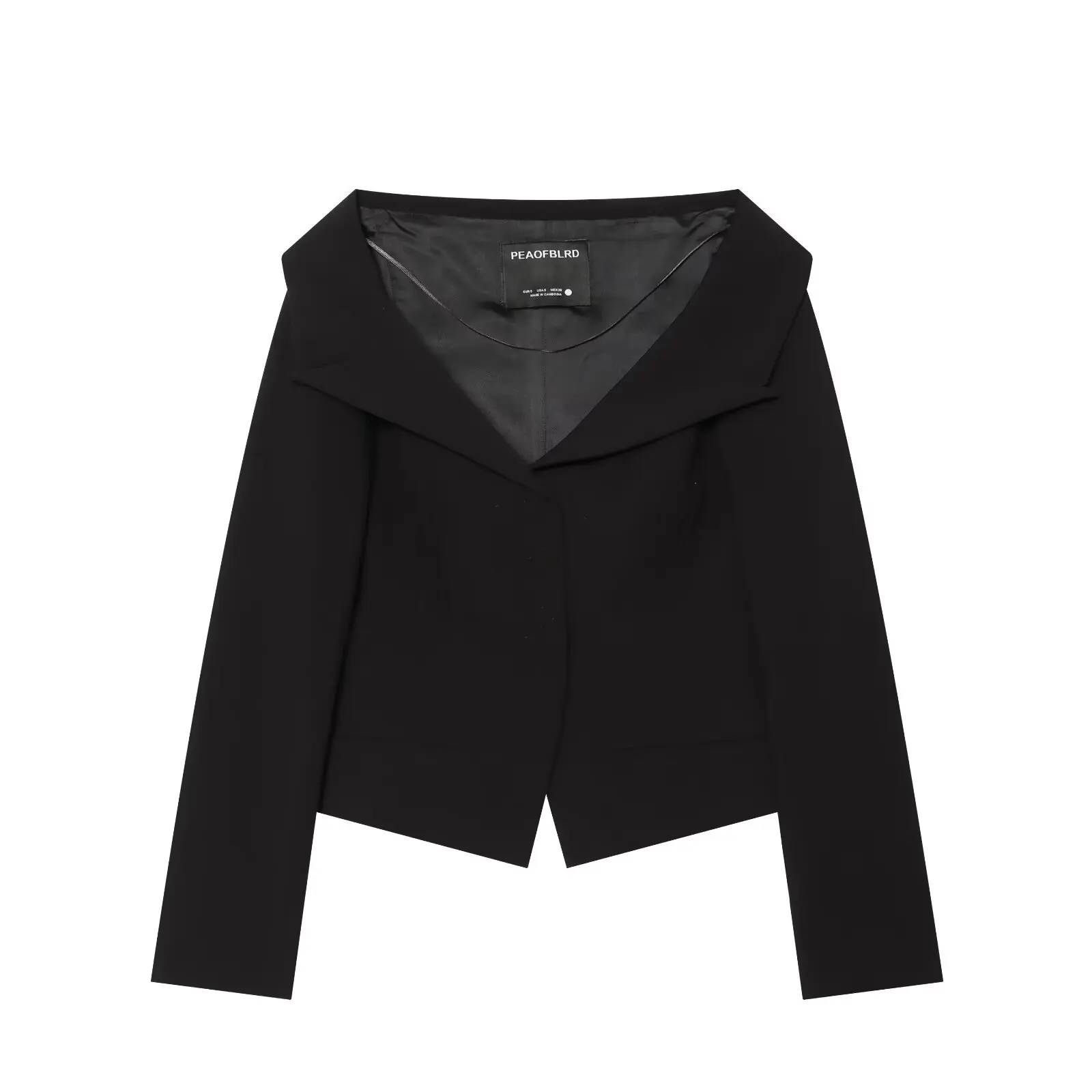 BSAY 2026 Neuer Eleganter Damen-Blazer in Schwarz mit Asymmetrischem Saum, Langen Ärmeln, Formelle Oberbekleidung, Minimalistischer Büroanzug-Jacke – Detail 2