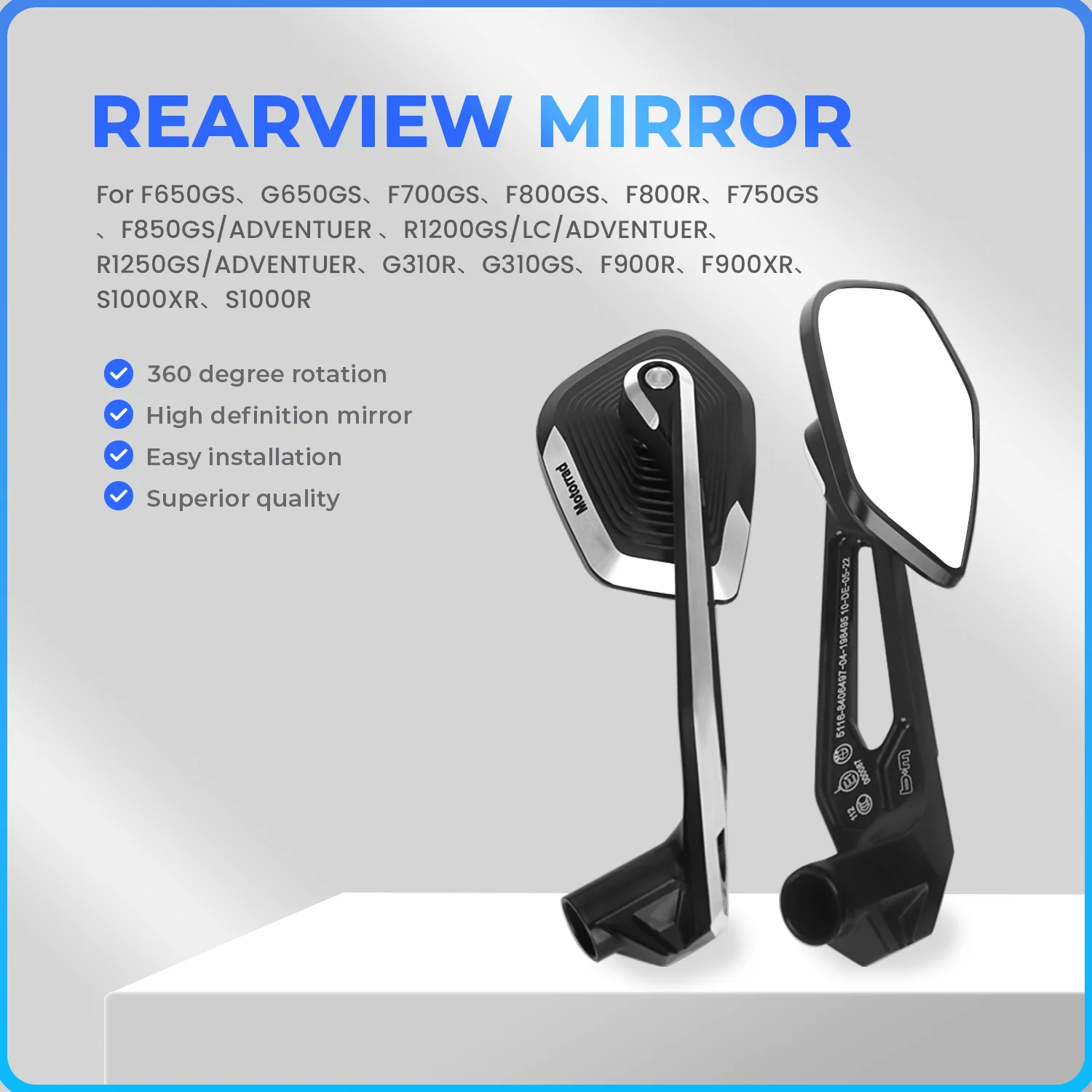 Motorcycle Side Rearview Mirror For BMW R1300GS 2024 R1200 1250 GS ADV F900R G310GS S1000XR Aluminum Adjustable Rear View Mirror