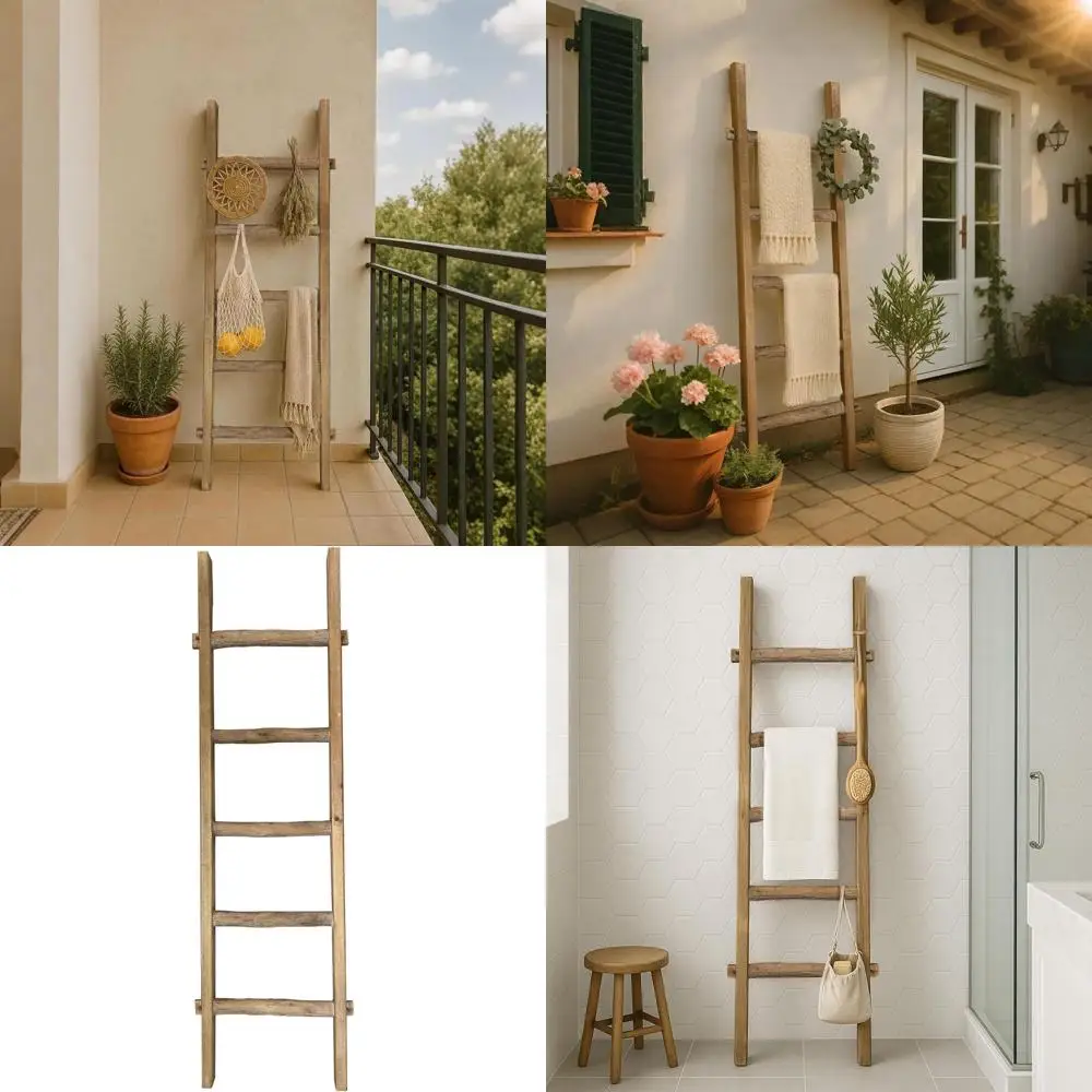 

57-Inch Wooden 5-Tier Ladder Shelf for Home Decor and Storage in Brown