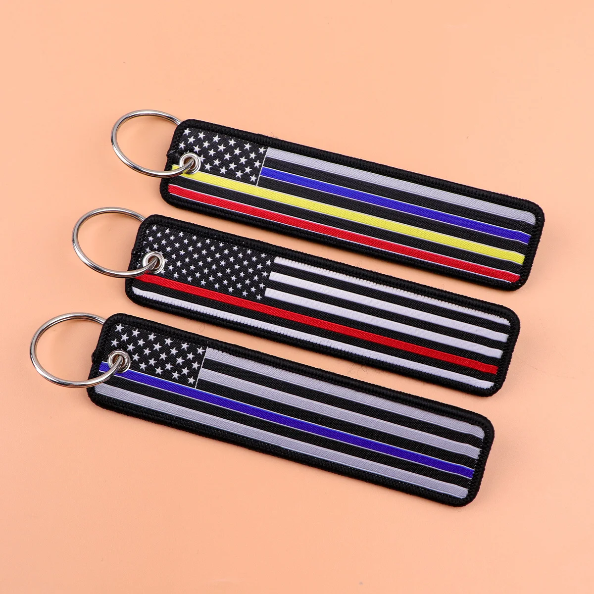 American Flag Embroidered Keychain USA Flag Key Tag Police Firefighter Paramedic Key Ring Backpack Accessories Gift