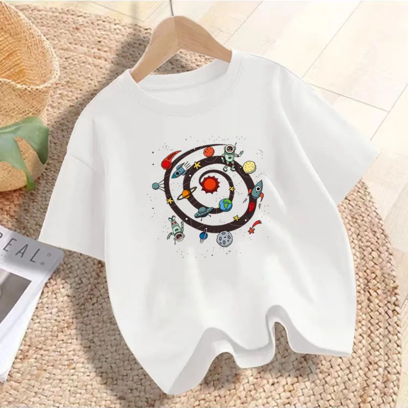 Boys Summer Short Sleeve T-shirts Big Boy Summer Tops Toddler  Kids T Shirt Black Hole Pattern Children Boys Casual T-shirt