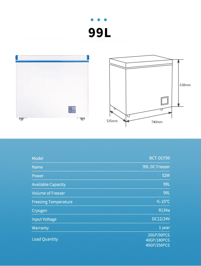 Solar DC Freezer 60L 99L 135L DC 12V 24v