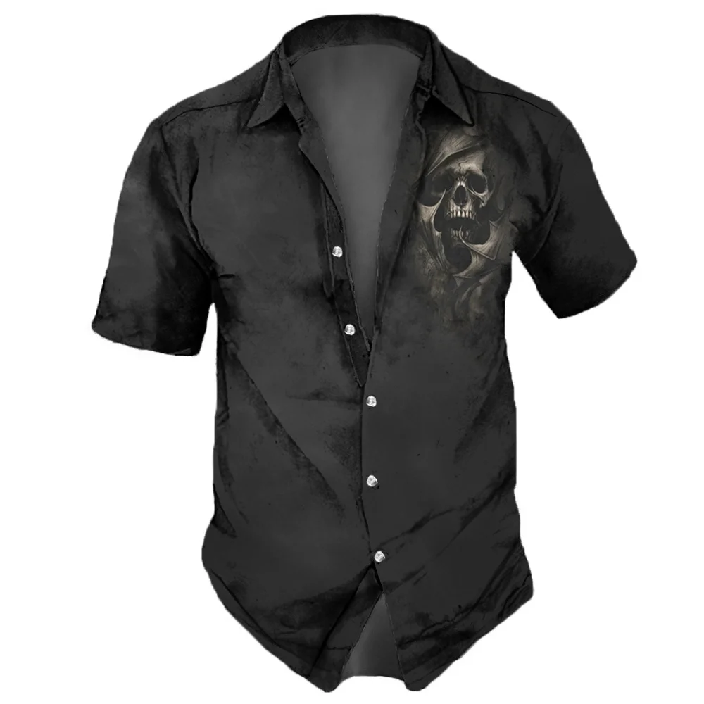 2023 camicie da uomo risvolto Streetwear camicia Vintage per uomo Skull Hip Hop manica corta Top Party Summer Casual Men camicie hawaiane