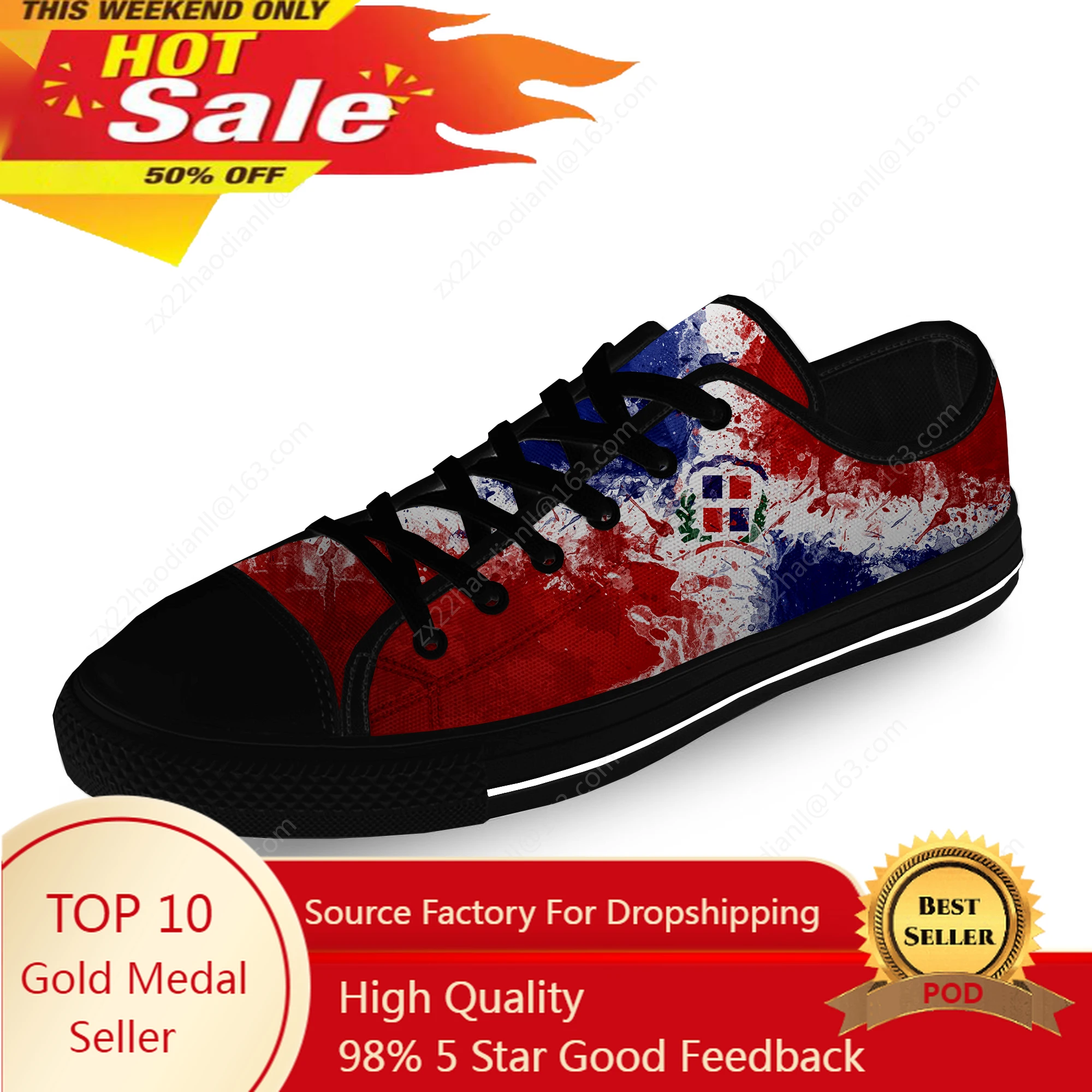 

Dominican Republic Pride Flag Patriotic Casual Cloth 3D Print Low Top Canvas Shoes Men Women Lightweight Breathable Sneakers