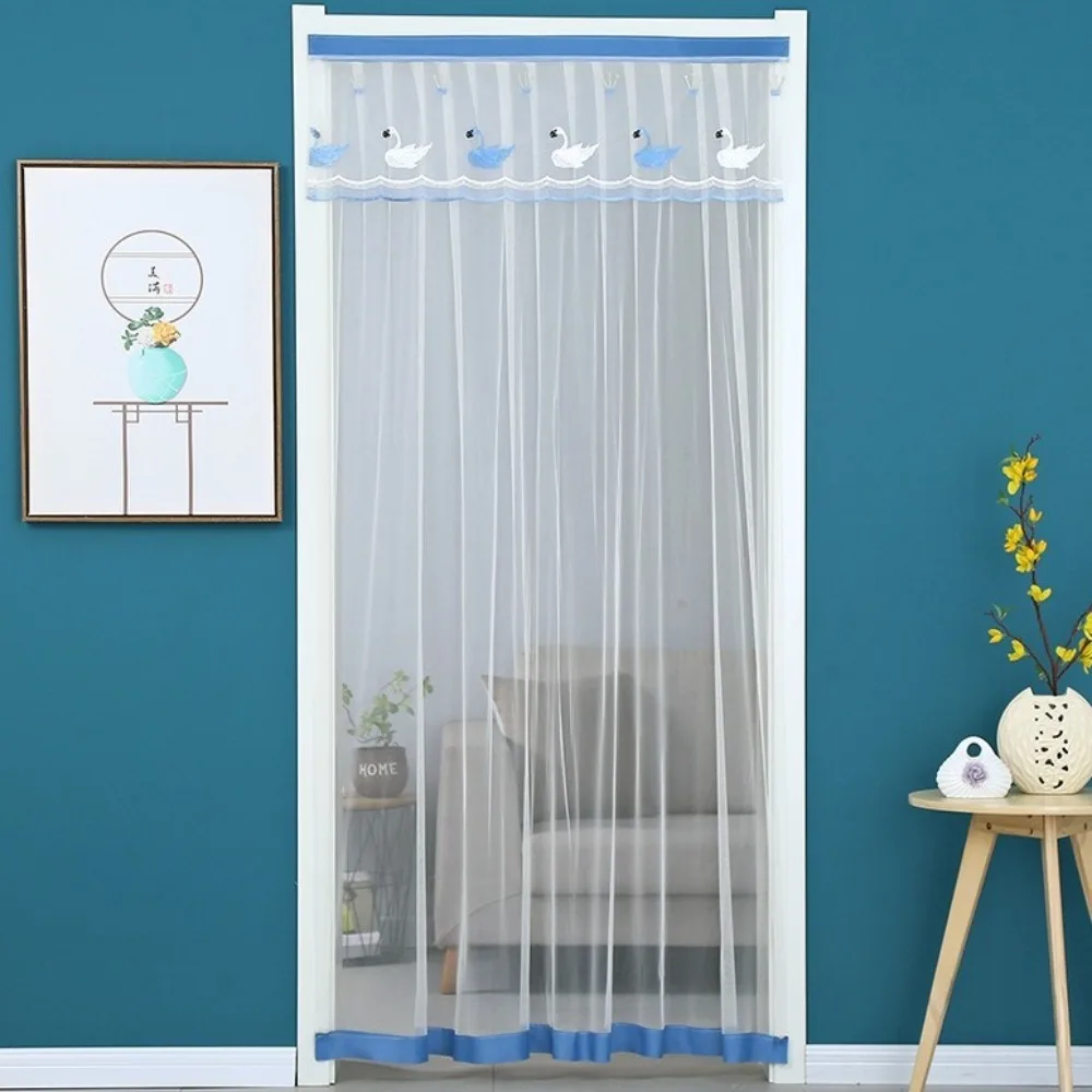 Self-adhesive Mosquito Proof Curtain No Punching Embroidered Screen Door Curtain Breathable Lace Anti-mosquito Door Drapes