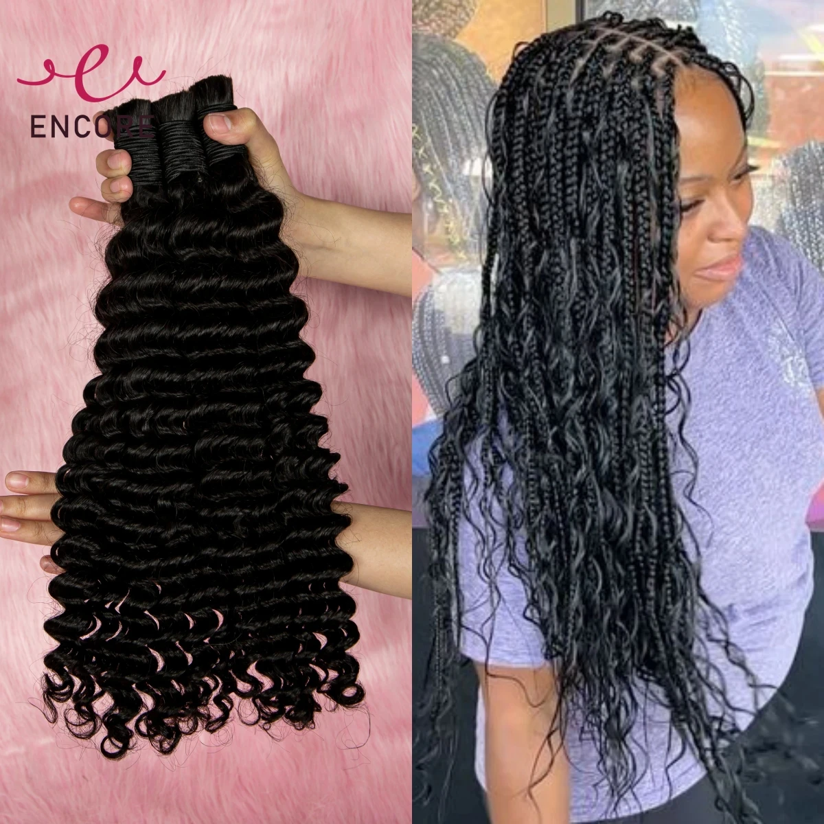 Natural 26 28 Polegada cabelo humano em massa onda profunda sem trama feixes de cabelo 100% virgem cabelo encaracolado em massa para boho trançado extensões de cabelo