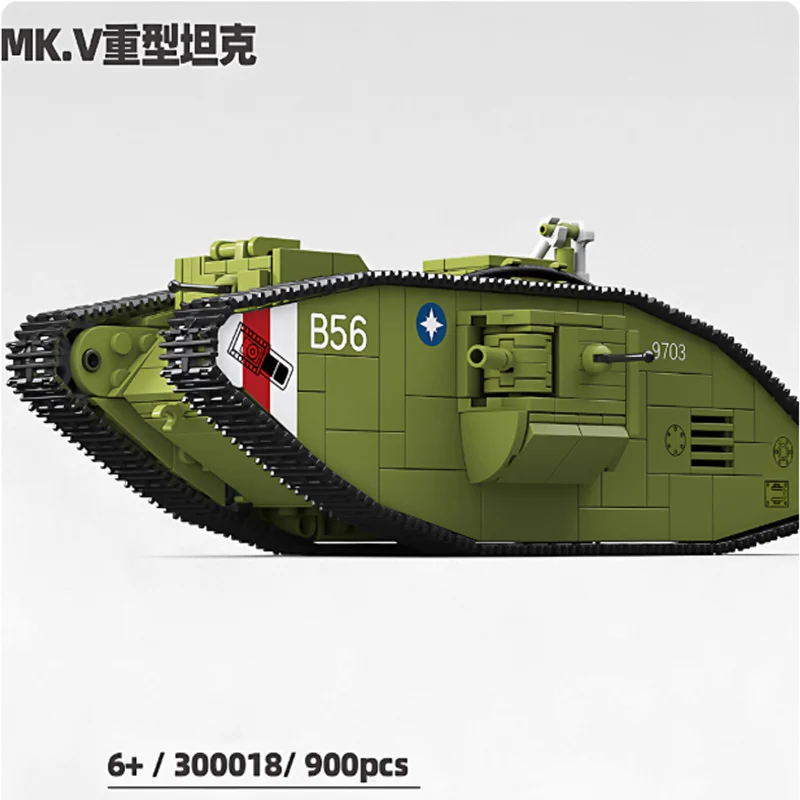 

Assembled Model Military Mouse Building Blocks British Mark Mk.V heavy tank WW1 Soldiers Police Army Bricks Toy for Boy Gift