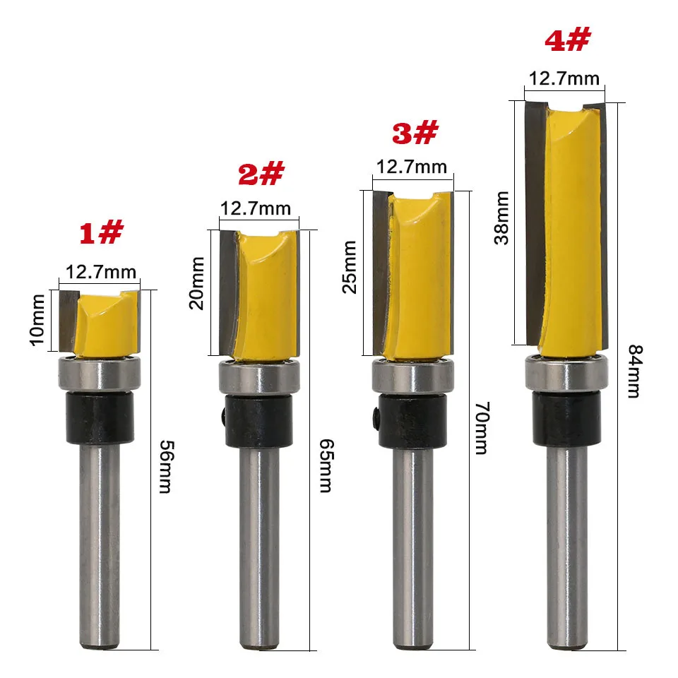 1/4\'\' Shank Straight Bit Woodworking Flush Trim Router Bit Bearing Wood Milling Cutter 12.7mm Diameter Carpentry Tools