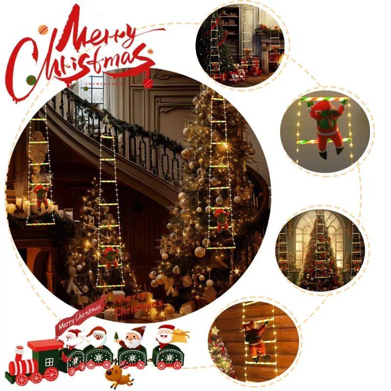 سلسلة أضواء سلم تسلق سانتا كلوز 1/3 متر - تعمل بمنفذ USB، 8 أوضاع مصباح LED لحديقة عيد الميلاد وديكور شجرة، هدية السنة الجديدة