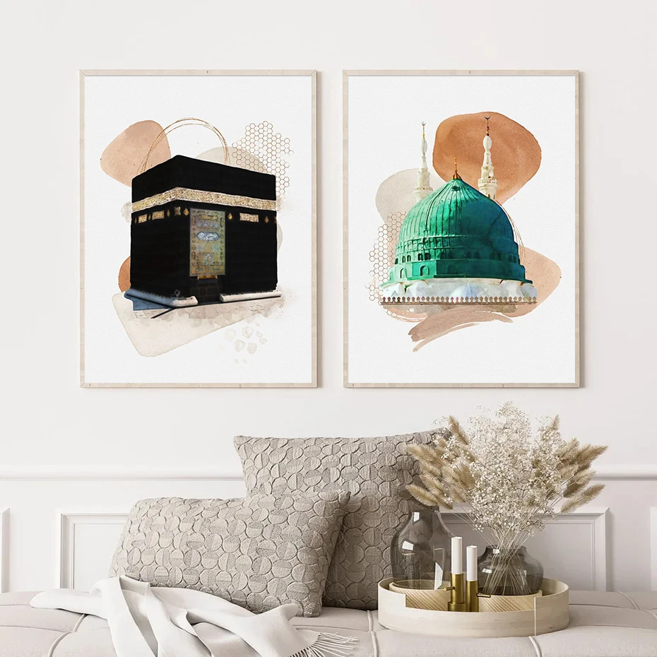 Abstract Line Islamic Sacred Architecture Mosque Mecca Dome Muslim Poster Canvas Painting Wall Art Pictures Home Decor