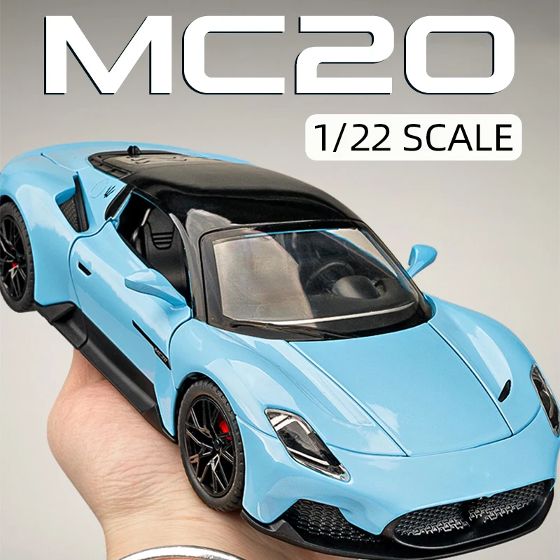 Large 1/22 Maserati MC20 Sport Car Alloy Model Car Diecast Metal Scale Collection Vehicle Model Sound Toy Car Gift For Children