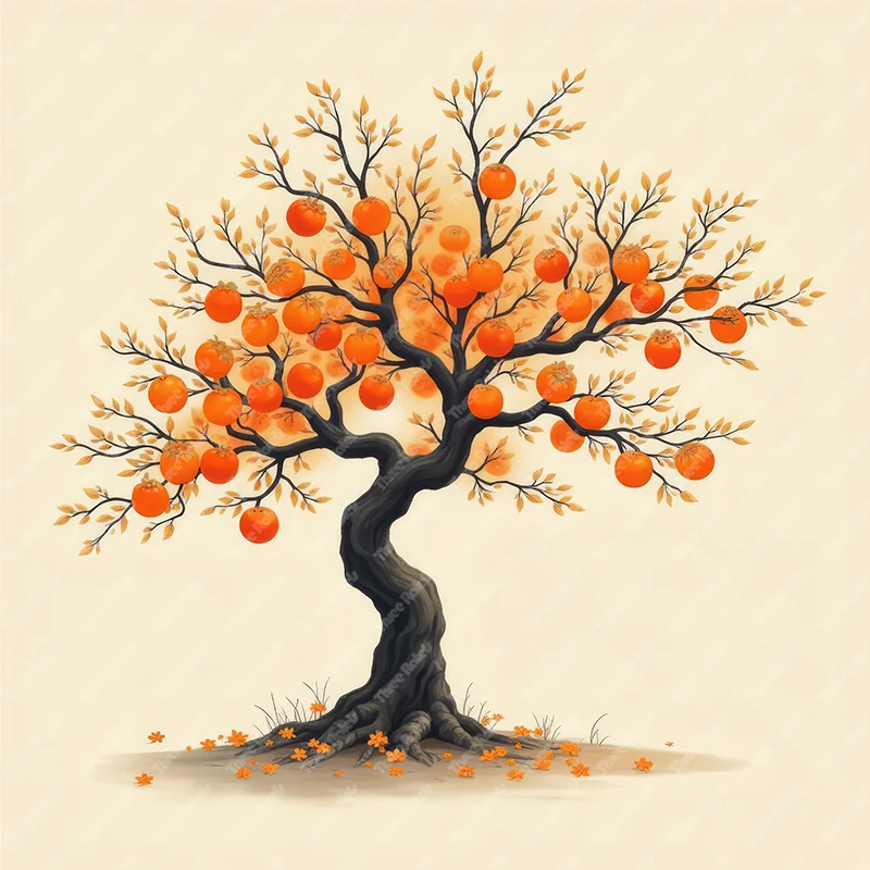 Three Ratels Beautiful persimmon tree watercolor art wall sticker for home Decoration