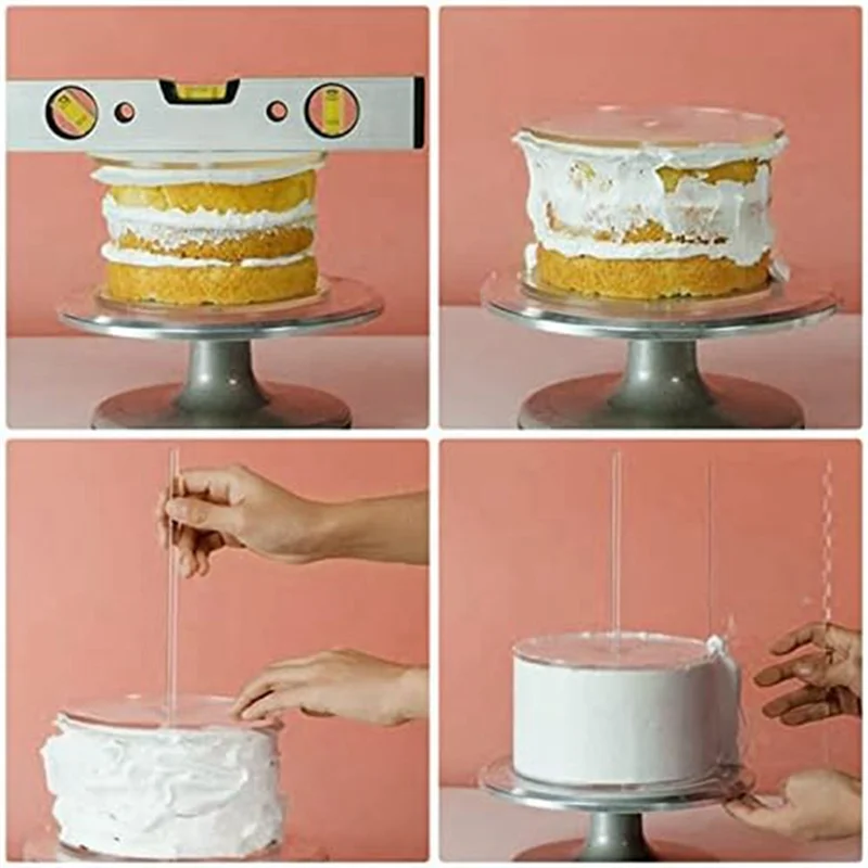 AEE3-Acrylic Round Cake Disk Set,Cake Discs Set,Comb Scrapers,Dowel Rods,Icing Scraper,Scraper Smoother For 3 Tier Cakes