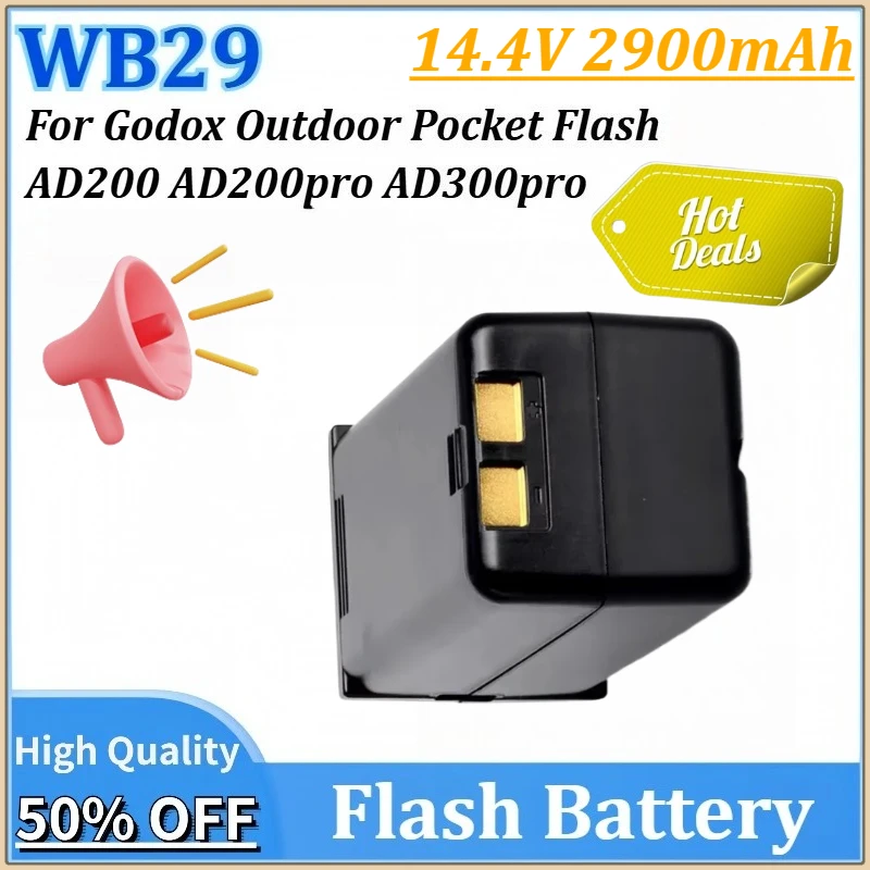 

14.4V 2900mAh WB29 Newly upgraded Flash Battery for Godox Outdoor Pocket Flash AD300pro AD200pro AD200 Flashgun Charging