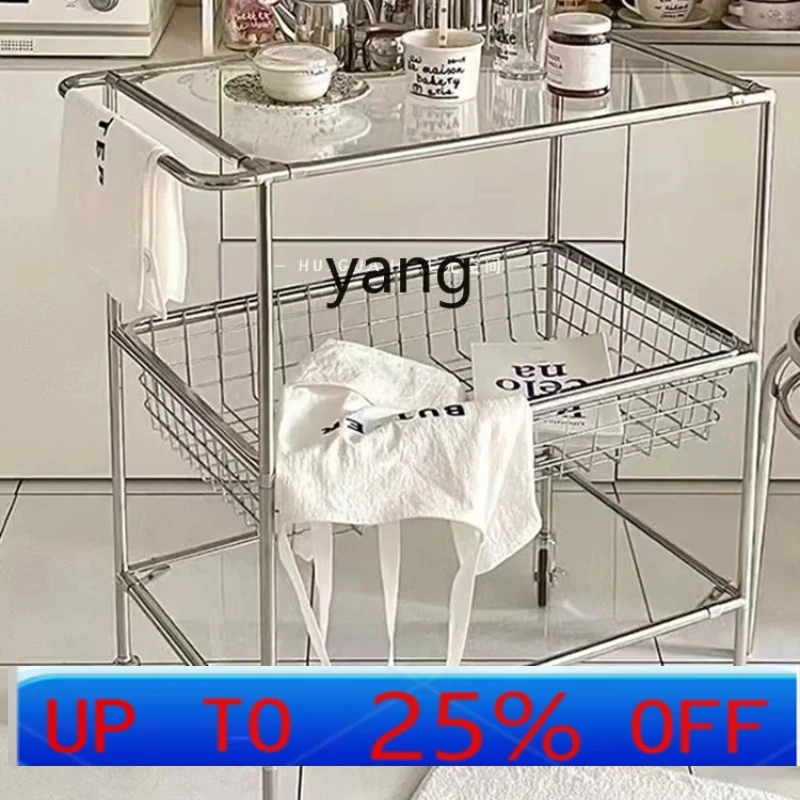 Lmm medieval style floor-to-ceiling storage edge food cart cabinet living room movable glass trolley