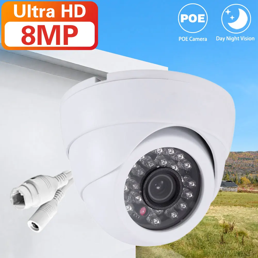

Black/White POE IP Dome Camera 8MP Outdoor Street Waterproof Security Cam Motion Detection Indoor CCTV Video Surveillance Camera