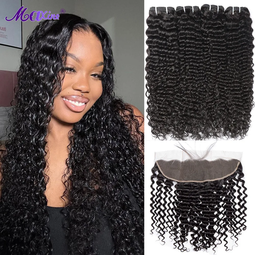 12A 딥 웨이브 번들(Hd 클로저 포함) 13X6 레이스 정면 번들 포함 딥 웨이브 100% 인간 헤어 번들 클로저 포함 곱슬머리