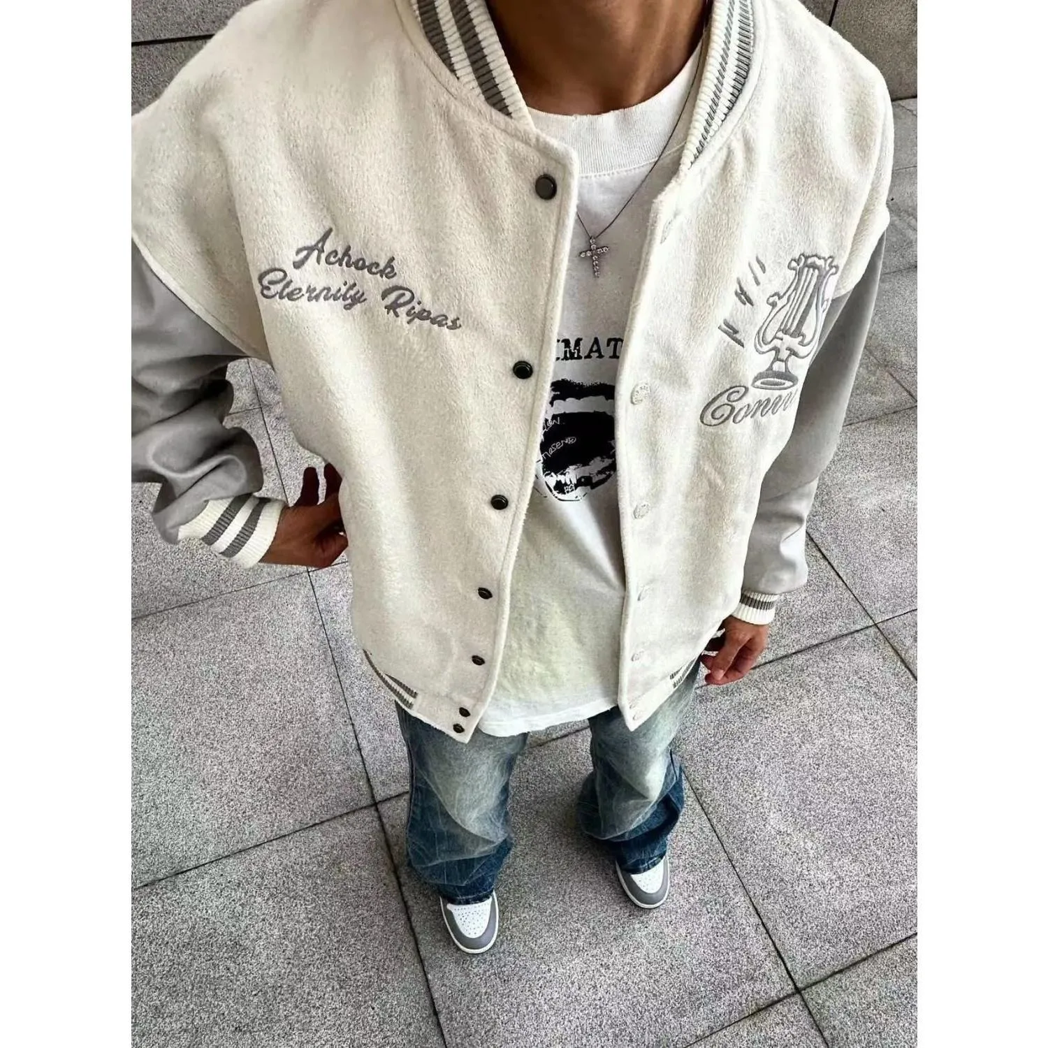 

American High Street Color Blo Letter Print Baseball Jaet Women's Autumn Winter Loose Casual Jaet Couple's Top