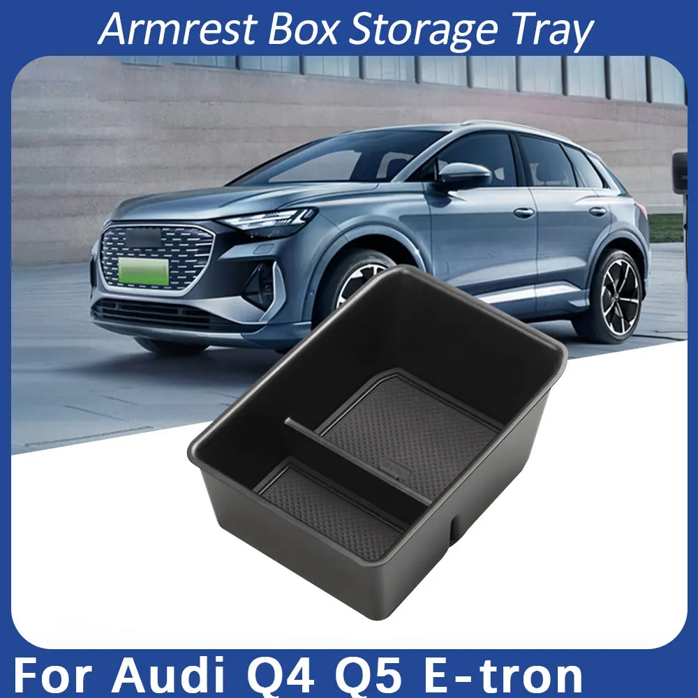 For Audi Q4 E Etron 2022 2023 2024 Armrest Storage Box Orgainzer Central Console Tray Holder Case Container Accessories