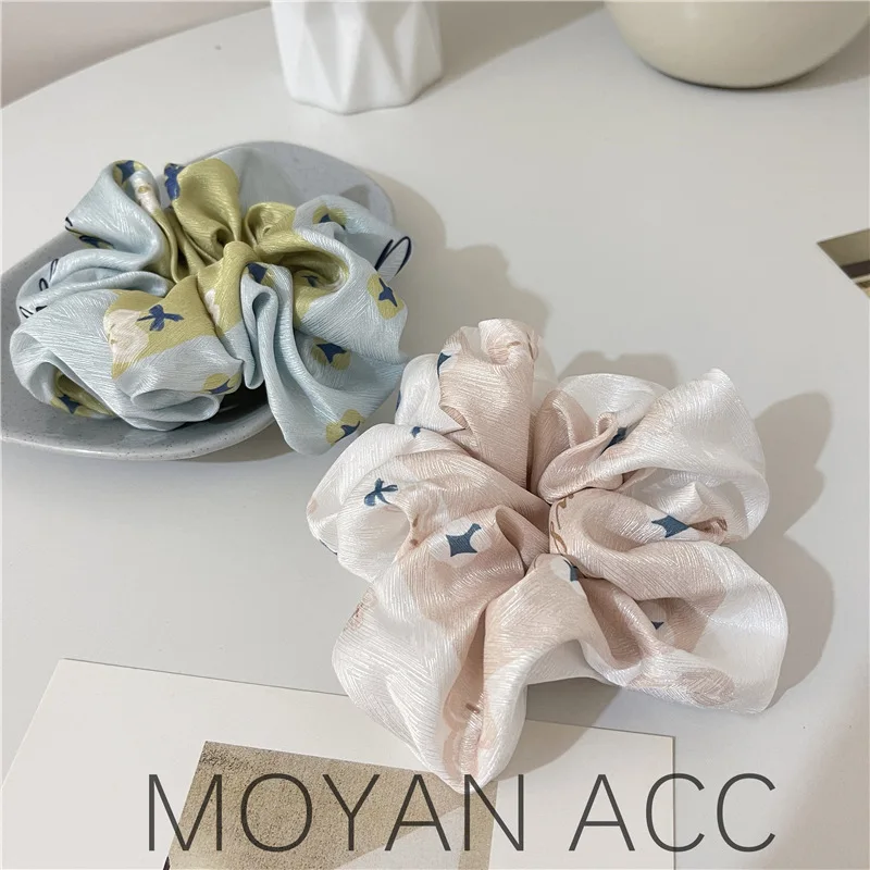 Polyester Silk Imitation Scrunchies for Hair Girls Women Elastic RubberBands Hairties Hair Accessories Floral Print Headwear