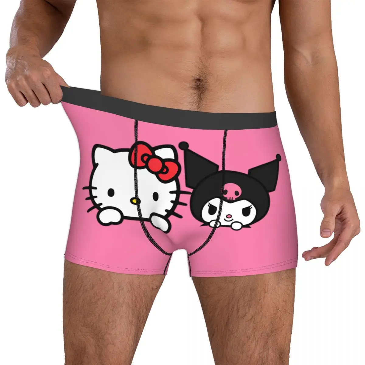 Hello Kitty And Kuromi Man Boxer Briefs Ultra Soft Underwear Kawaii Cartoon Shorts Boxer Briefs