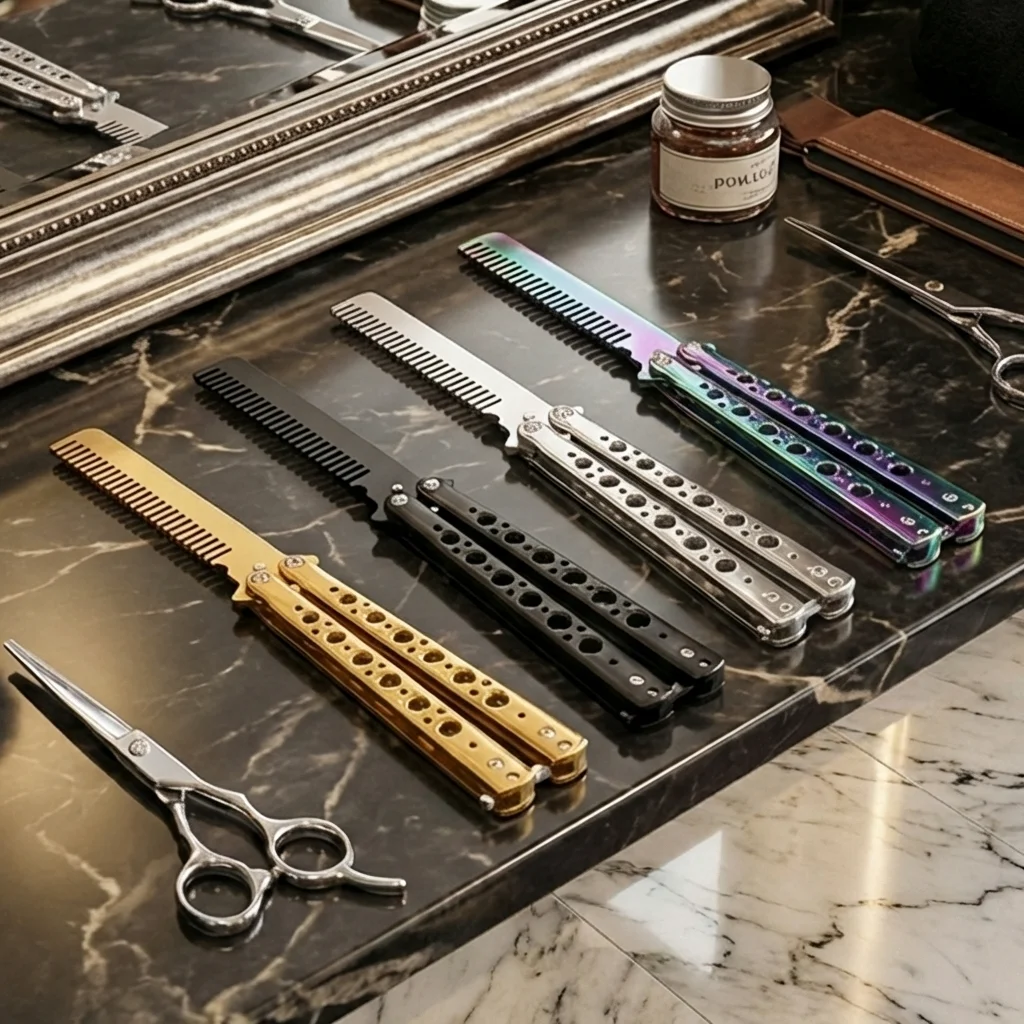 Single stainless steel butterfly comb foldable training beard comb hair salon styling and coloring comb professional barberscomb
