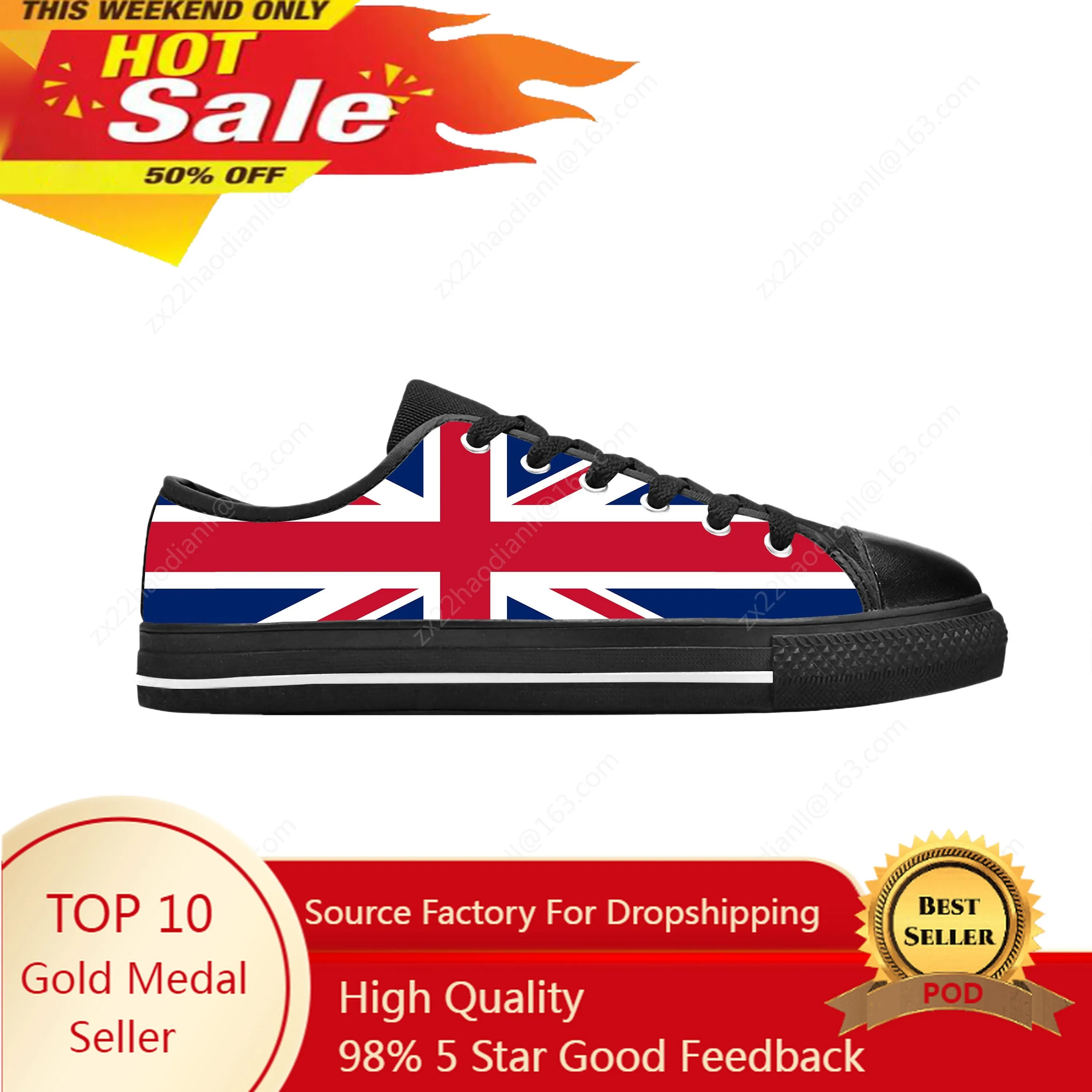 

UK England Union Jack British Great Britain Flag Casual Cloth Shoes Low Top Comfortable Breathable 3D Print Men Women Sneakers