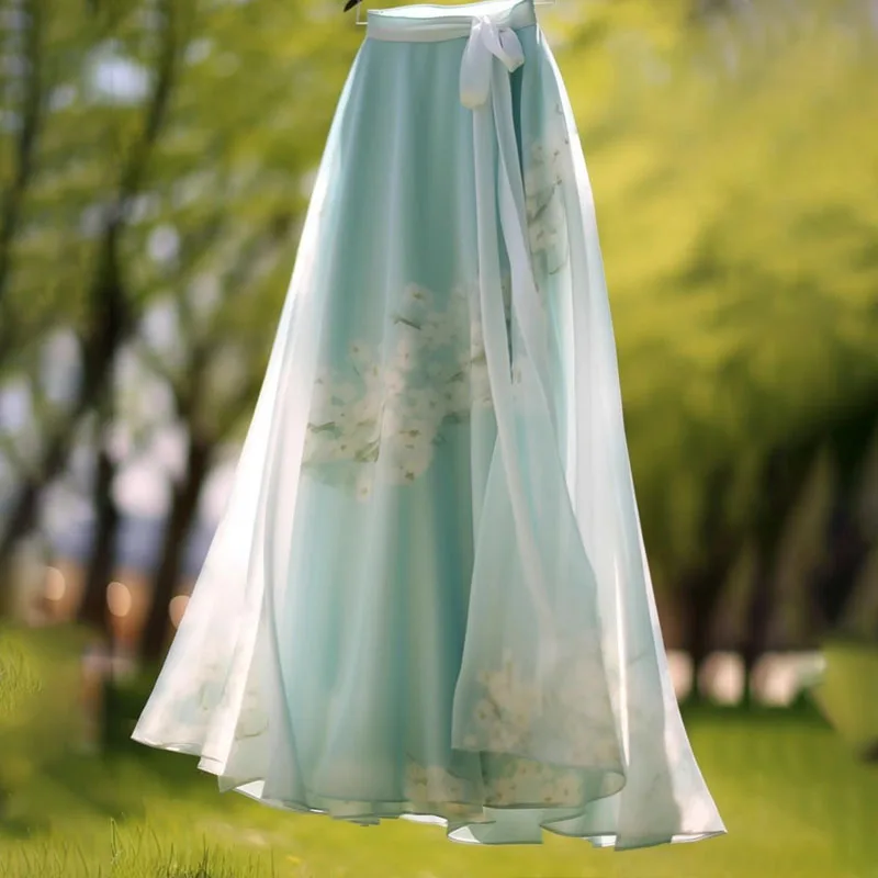 

Temperament Chinese Style Summer Women's Zipper Printing Bandage Simplicity Office Lady Loose Slim Chiffon Fairy A-line Skirt