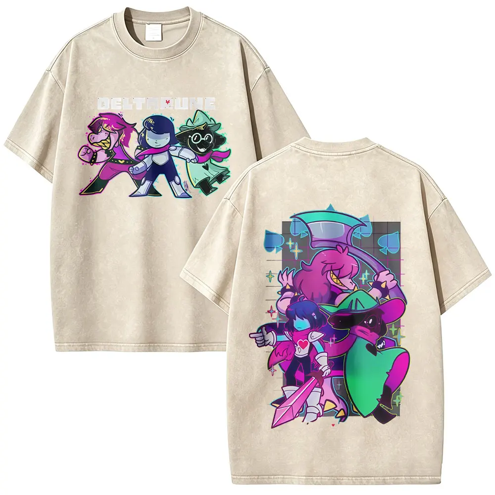 

Washed Vintage Game Deltarune Ralsei Susie Kris Graphic T-shirt Men's Women Casual Humor T-shirts Male Cotton Oversized T Shirts