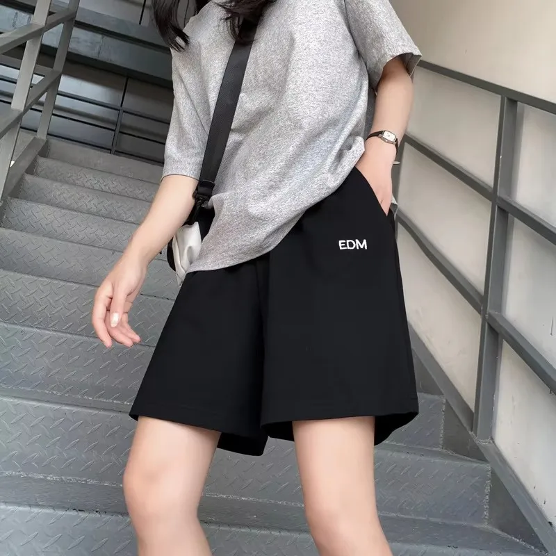 Hong Kong style five point sports shorts women's summer thin style new loose wide leg casual straight leg shorts casual pants