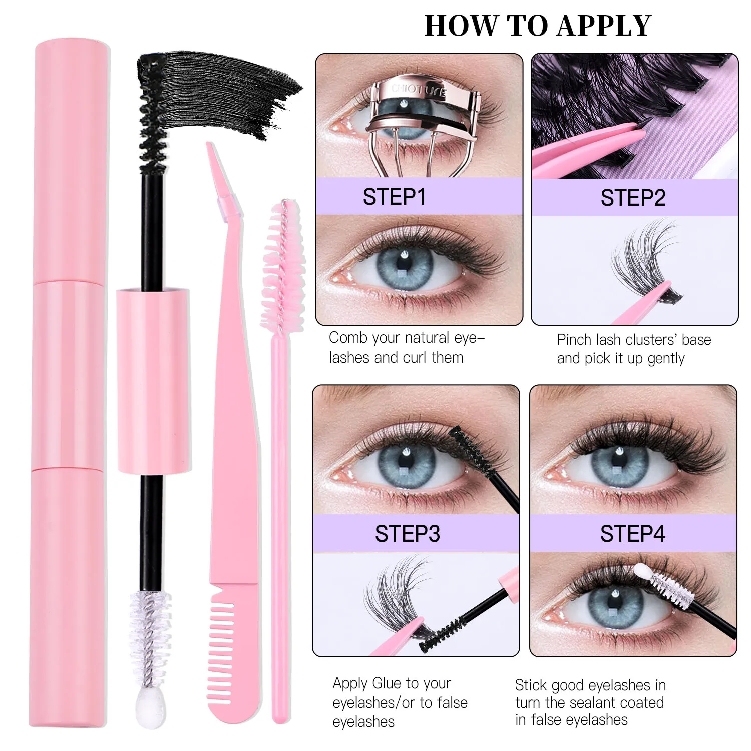 DIYまつげエクステンションキット、280個のまつげクラスター、細い茎、軽くてふわふわ、5Dフライドヘア、スーパーフィックスマスカラブラシボンディングとシーリングまつげ接着剤とまつげアプリケーターとピンセットとまつげクラスターキット(0.07Mm-30D-8-16Mmミックスキット)