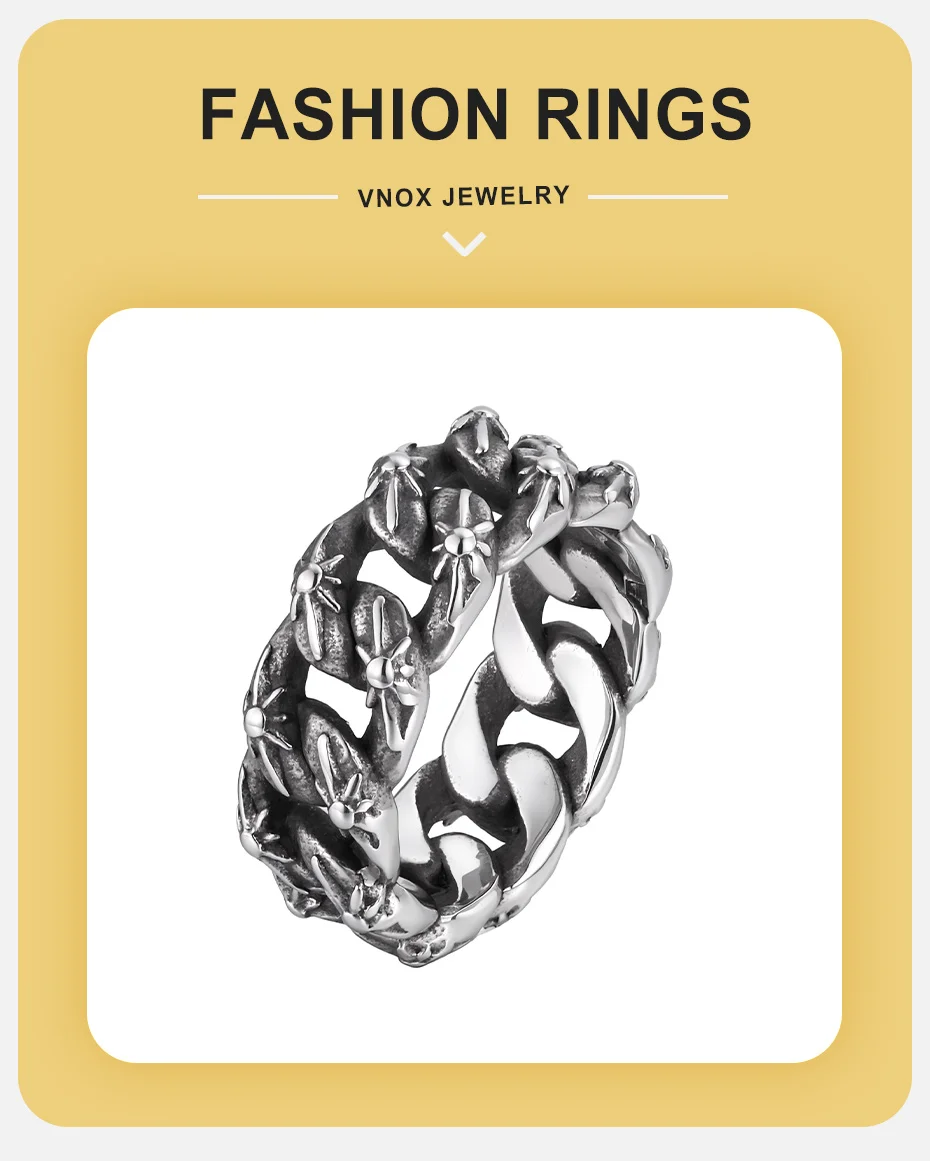 Vnox Edelstahl 9mm Kubanische Gliederkette Ring, Silberfarben Vintage Kettenband für Männer und Jungen, Punk Hip-Hop Schmuck Geschenke, Größe 7-11 – Detail 2