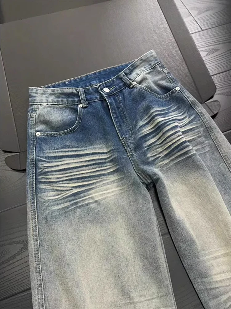 الرجعية الأمريكية Waed سكين الجينز الرجال فضفاض مستقيم الساق واسعة الساق السراويل النسائية شارع العليا فيبي جينز غير رسمي