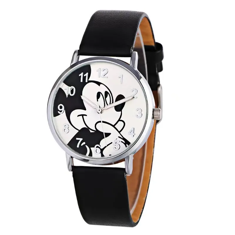 

Kawaii Disney Mickey Women Watches for Girls Black Leather Strap Ultrathin Ladies Watch Quartz Clock Wrist Relogio Feminino Gift