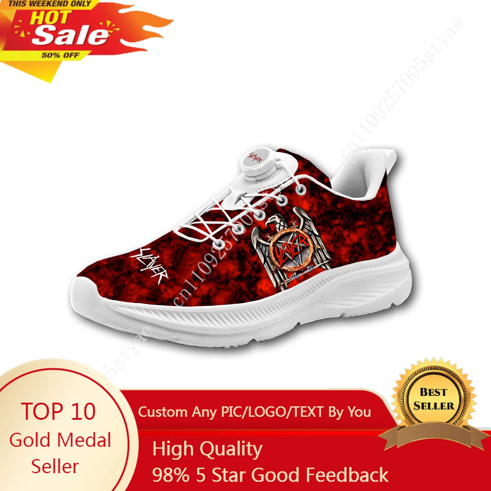 

S-Slayer Heavy Metal Rock Band Mens Womens Casual Hiking Shoes Laceless Rotating Button Sports Shoes lightweight Custom Sneaker