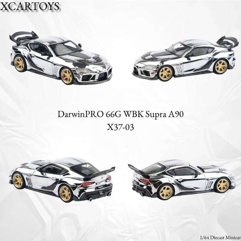 XCARTOYS Toyota Supra A90 electroplated silver, Singer DLS Turbo - green, 1/64 metal cast model car, gift, collectible piece.