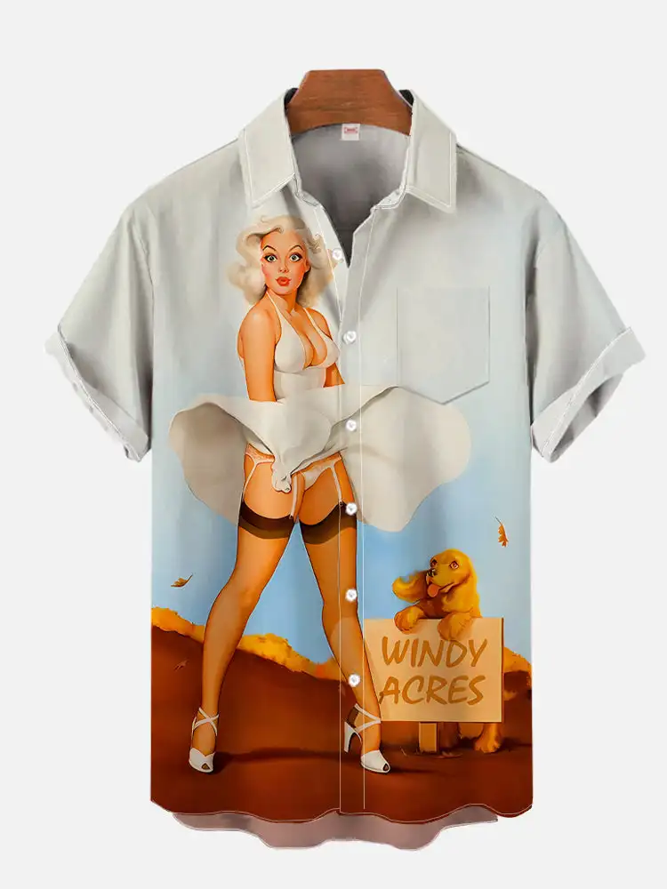 

1980s Vintage Pin Up Girl Poster Sexy Girls Blonde Beauty 3D Print Men's Short Sleeved Shirts For Men Fashion Hawaiian Shirts