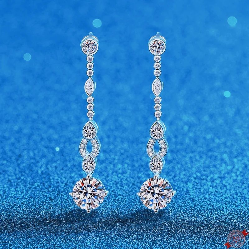 

4.0ct Moissanite S925 Silver Drop Earring for Women Plated Platinum Long Tassel Ear Studs Fashion Jewelry Wholesale
