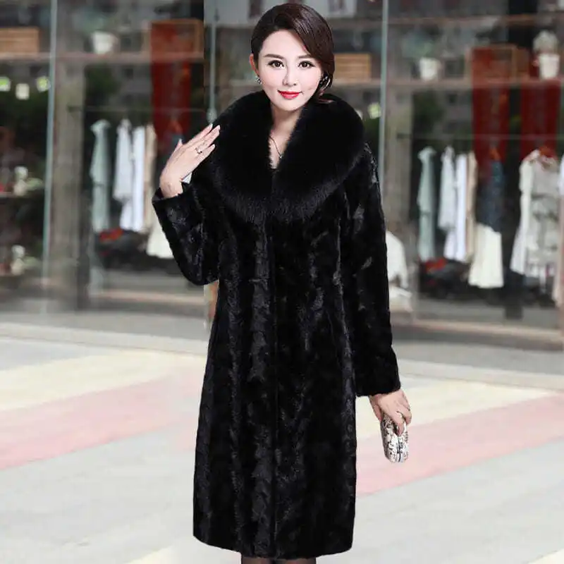 ฤดูใบไม้ร่วงและฤดูหนาวใหม่พิเศษ Lady FUR Coat เลียนแบบ Mink ผมเสื้อแจ็คเก็ตยาวในยุโรปและ