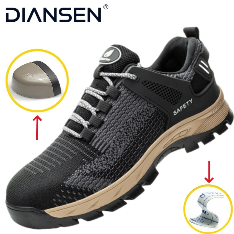 

Man Safety Shoes Puncture-Proof Work Footwear Lightweight Men Steel Toe Shoes Safety Boots Indestructible Black Work Sneakers