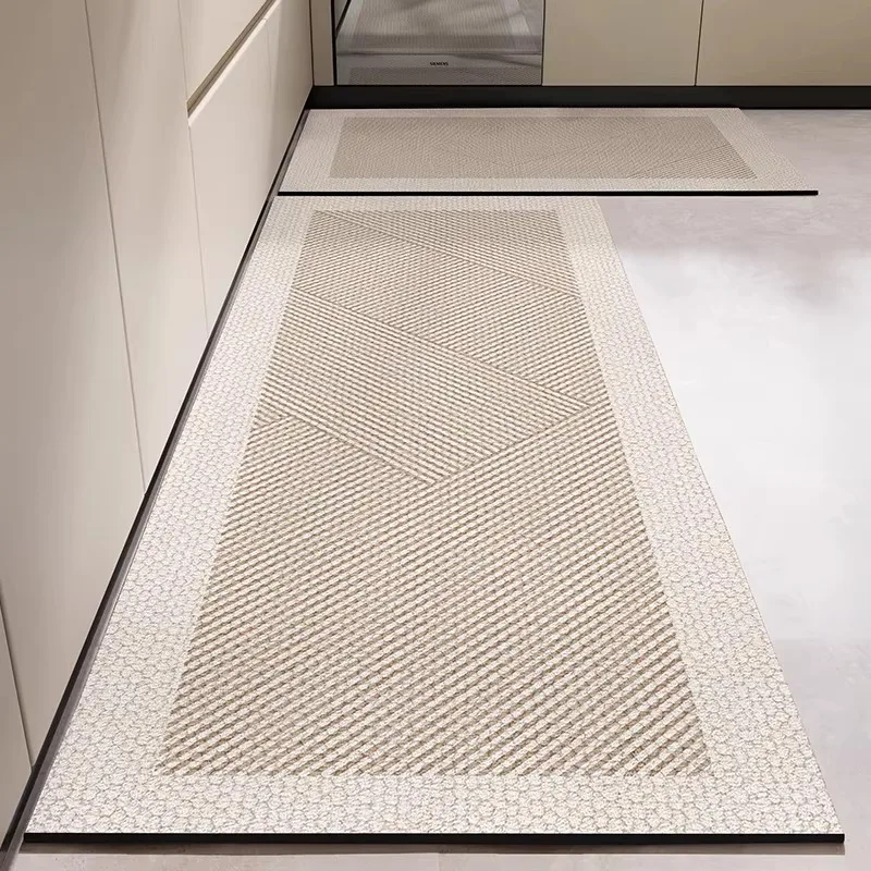 Kitchen Floor Mat Absorbent Non-Slip Rug Minimalist White Line Carpet Diatom Mud Long Size Rugs Home Decor Alfombra De Cocina