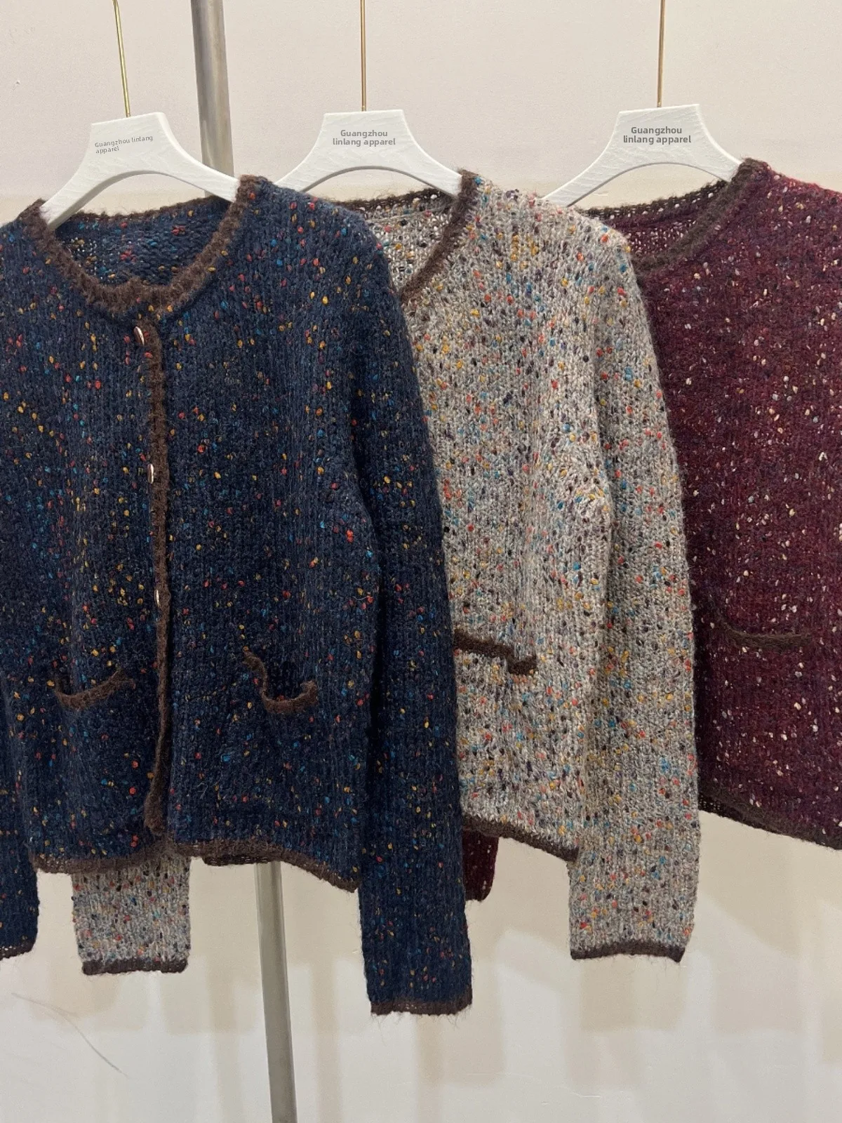 Sweter-płaszcz w retro wzór w kropki, dzianinowy, okrągły dekolt, długi rękaw, damski, do pracy, luźny krój, letni, odporny na zabrudzenia.