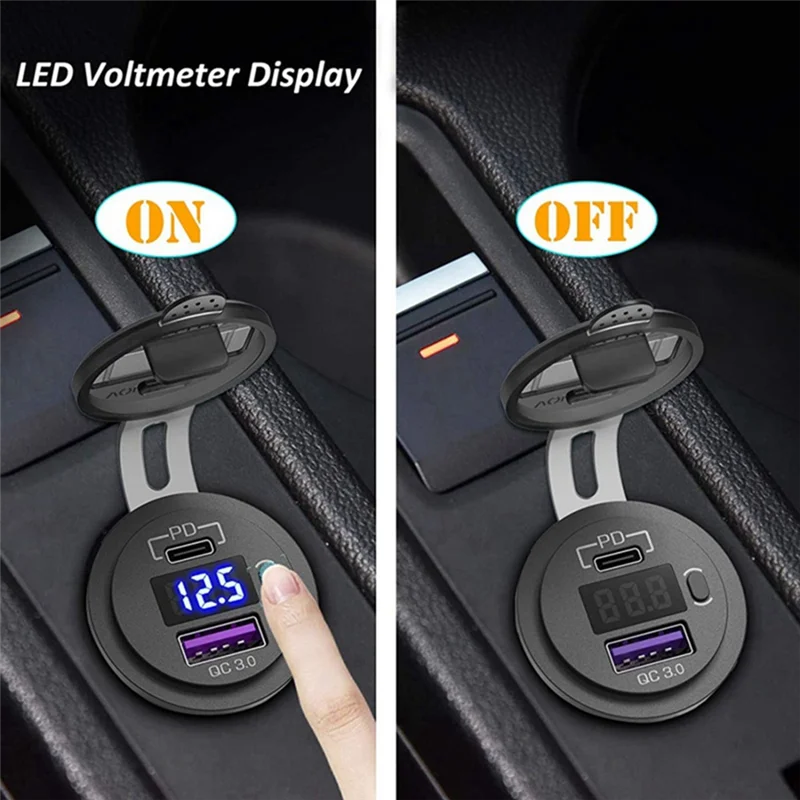 

F9-1 PCS Car Charger Socket 12V 24V 3.0 USB SUV Car Charger Waterproof Black With On OFF Power Switch