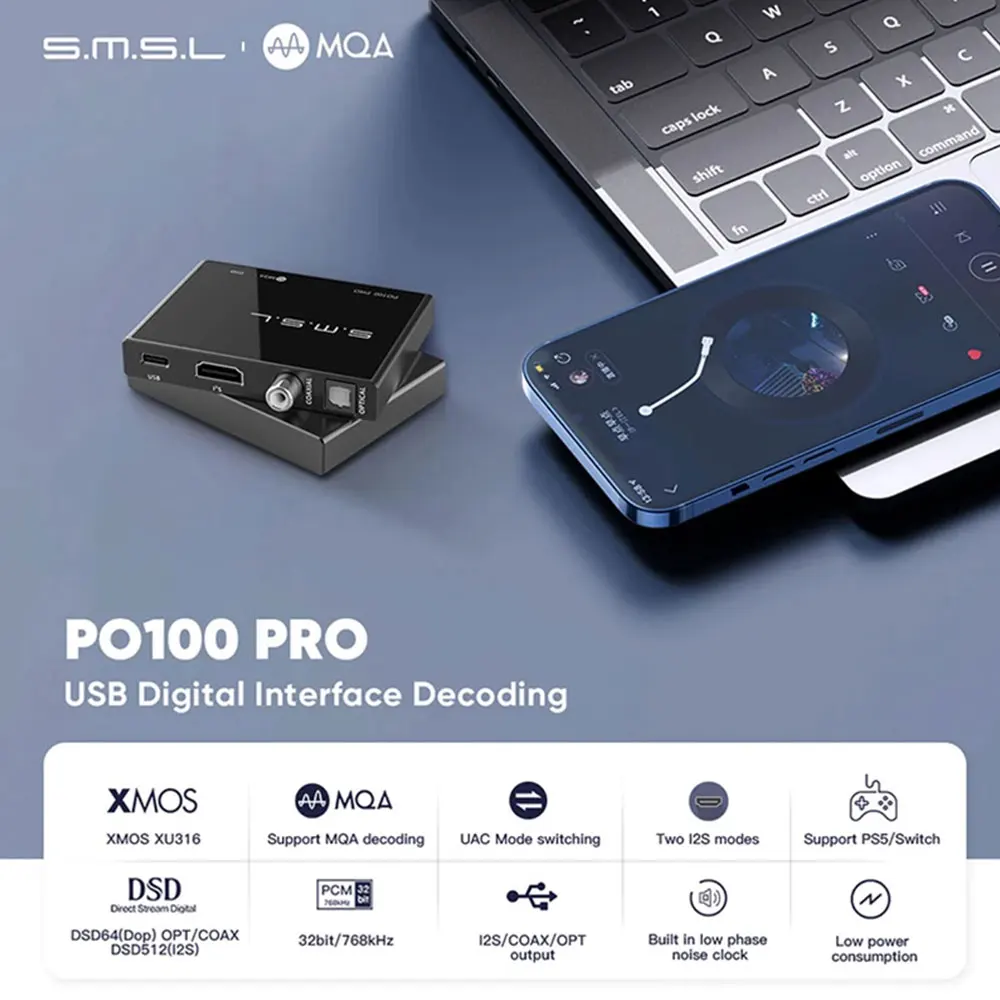 جديد SMSL PO100 PRO USB واجهة رقمية MQA فك XOMS XU316 DSD64 محوري بصري DSD512 I2S إخراج 32bit 768Khz لـ PS5