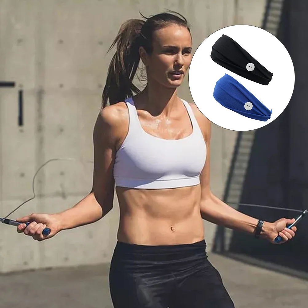 

2Pcs Button Solid Mask Headband for Women Fitness Sweat Absorbent Stretch Sports Hairband Elastic Ear Care Stretch Headband
