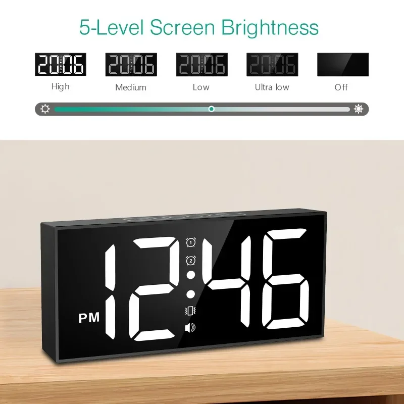 7.5 Inch Vibrating Alarm Clock LED Large Display Loud Alarm Bed Shaker for Heavy Sleepers Hearing Impaired