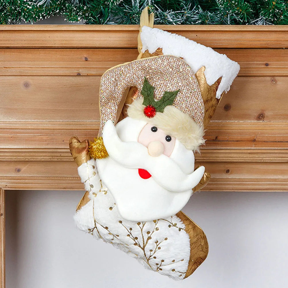 

2Pcs Christmas Decorative Socks Gift Bag Golden 3D Xmas Hanging Cloth Tree Pendant Man Snowman Stocking Treat Bags Storage
