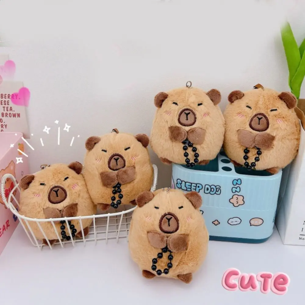 Beads Capybara Plush Keychain Furry Animal Cartoon Capybara Bag Pendant Backpack Decor Cute Small Capybara Plush Toy Kids